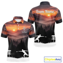 Load image into Gallery viewer, Mens Disc Golf Shirts Custom Mountain Sunset Polo, Lightweight Performance Wear Team Disc Golf Apparel NHT802
