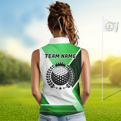 Green And White Golf Ball Womens Sleeveless Golf Polo Shirts Custom Golf Clothing , Golf Gifts For Womens NHT591