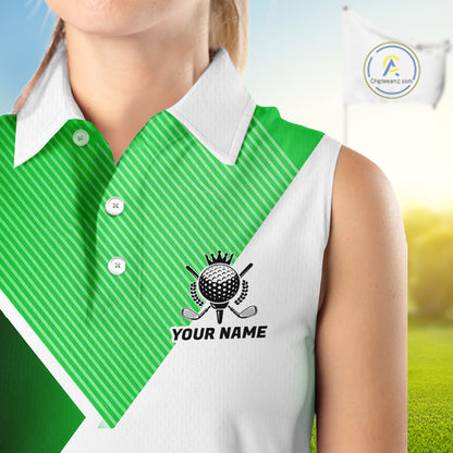 Green And White Golf Ball Womens Sleeveless Golf Polo Shirts Custom Golf Clothing , Golf Gifts For Womens NHT591
