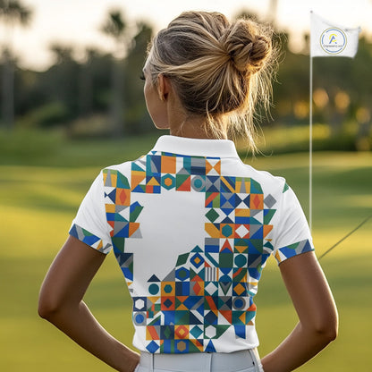 Colorful Geometric Custom Womens Golf Polo Shirts, Golf Jerseys For Golfer NHT840