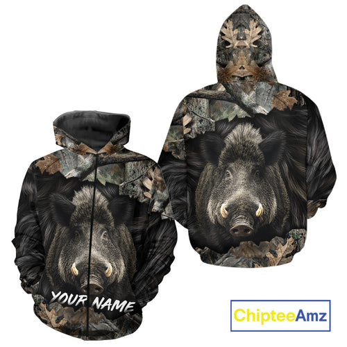 Wild Boar Hunting Black Camouflage Forest 3D Shirt For Hunting Season, Gift For Hunters NHT178