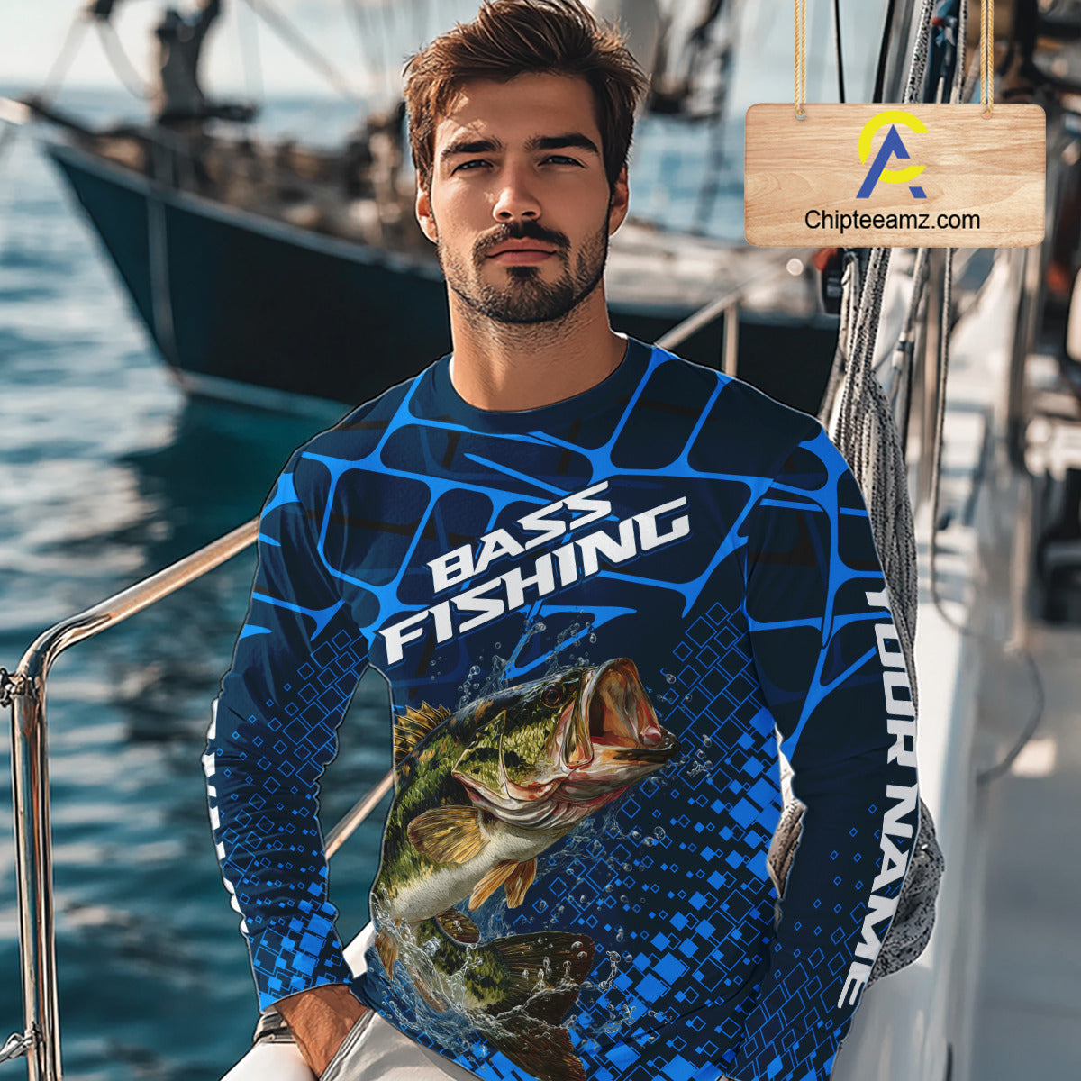 Largemouth Bass Fishing, Fishing Shirts Long Sleeve, Fishing Gift  | Blue NHT385
