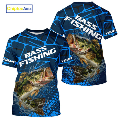 Largemouth Bass Fishing, Fishing Shirt Custom Name T-shirt, Fishing Gift | Blue NHT385