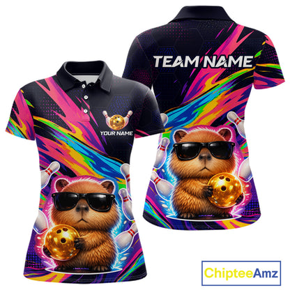 Colorful polo shirt with bear design and customizable text on a white background