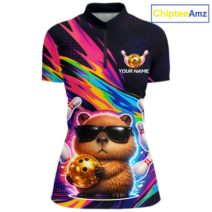 Colorful polo shirt with bear design and customizable text on a white background
