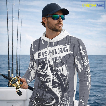 Hooded Bass Fishing Gray Camo Custom Name, Personalized Bass Fishing Jerseys For Men NHT493