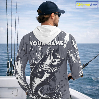 Hooded Bass Fishing Gray Camo Custom Name, Personalized Bass Fishing Jerseys For Men NHT493