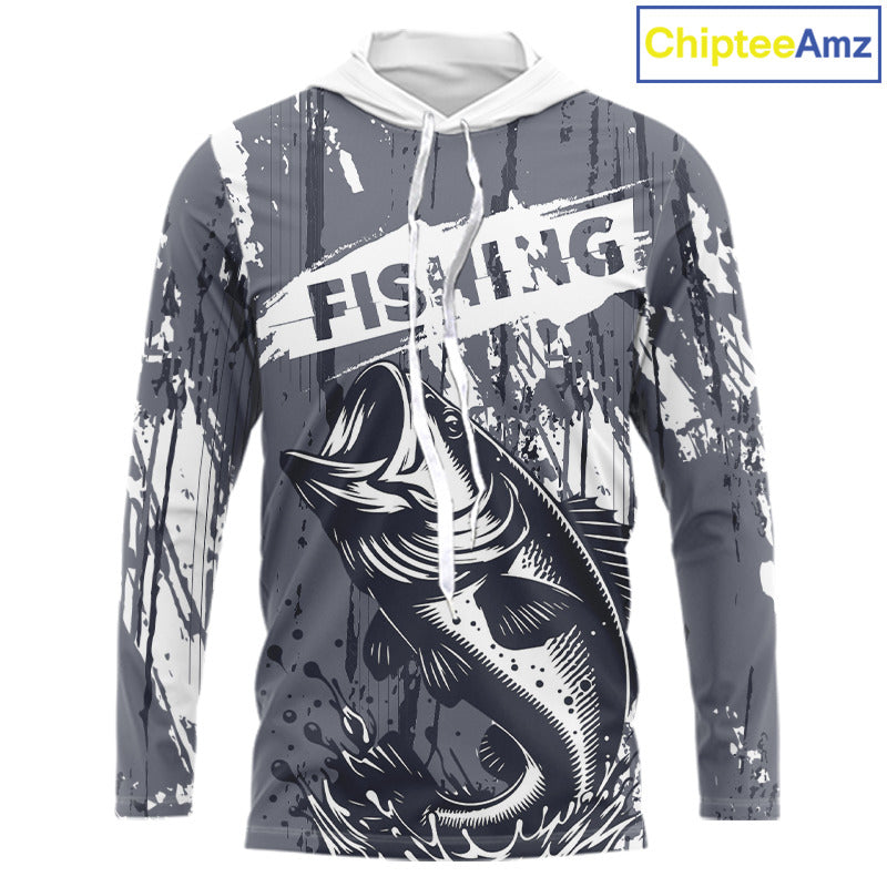 Hooded Bass Fishing Gray Camo Custom Name, Personalized Bass Fishing Jerseys For Men NHT493