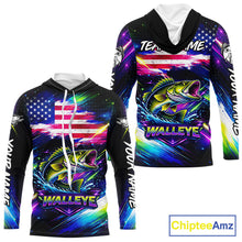 Load image into Gallery viewer, Personalized Walleye Fishing Jerseys, Custom American Flag Fishing Shirts Long Sleeve Hooded For Men NHT637