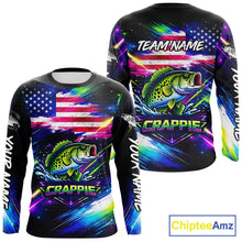 Load image into Gallery viewer, Personalized Crappie Fishing Jerseys, Custom American Flag Fishing Shirts Long Sleeve For Men NHT638