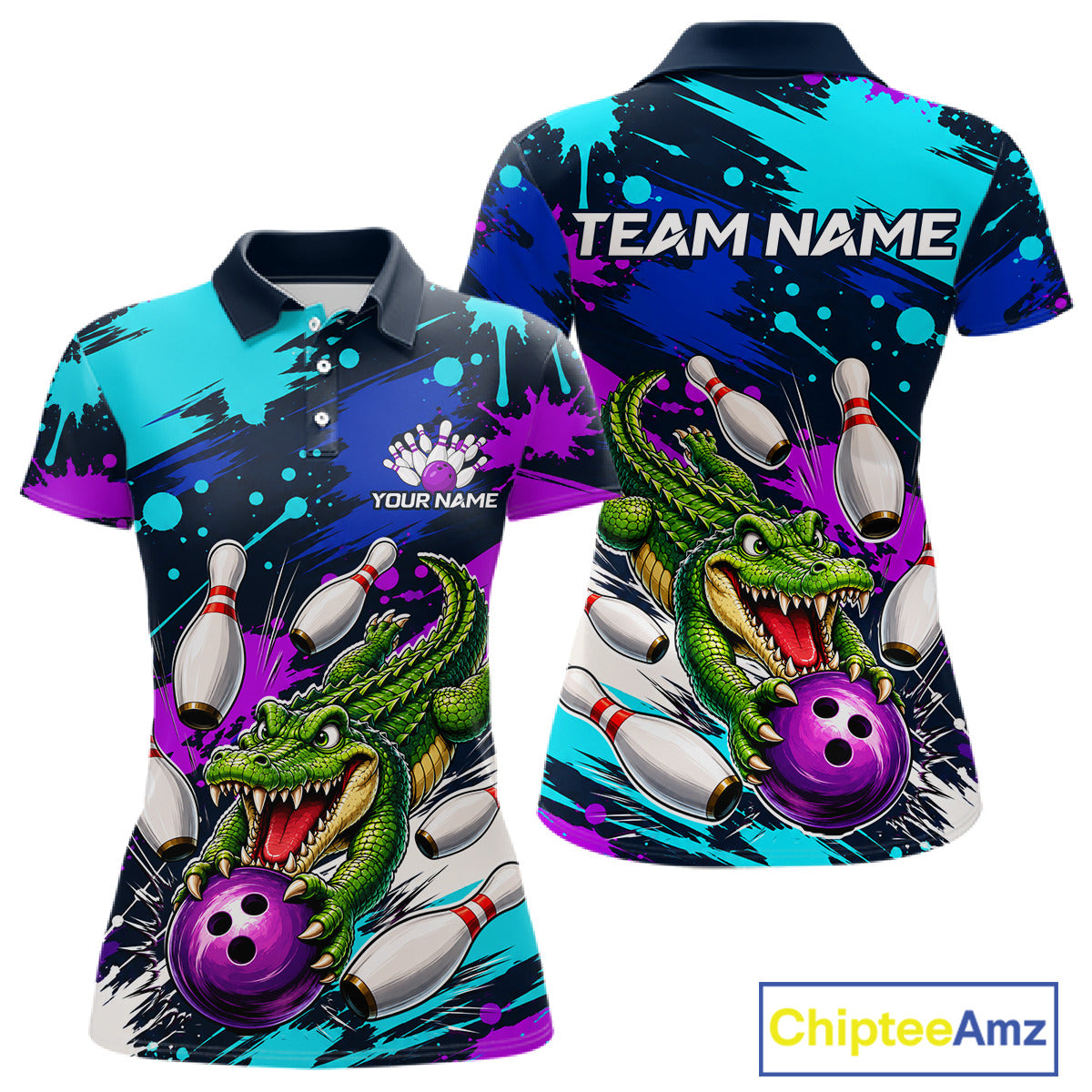 Custom Angry Alligator Bowling Jersey For Women, Bowling Uniform Bowling Team Shirts 