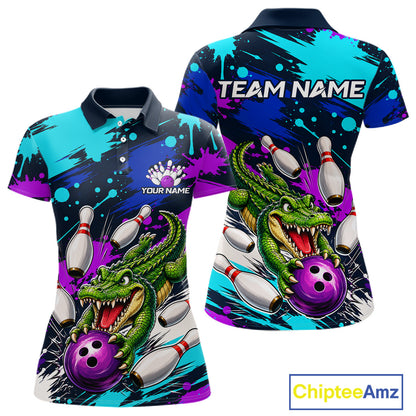 Custom Angry Alligator Bowling Jersey For Women, Bowling Uniform Bowling Team Shirts 