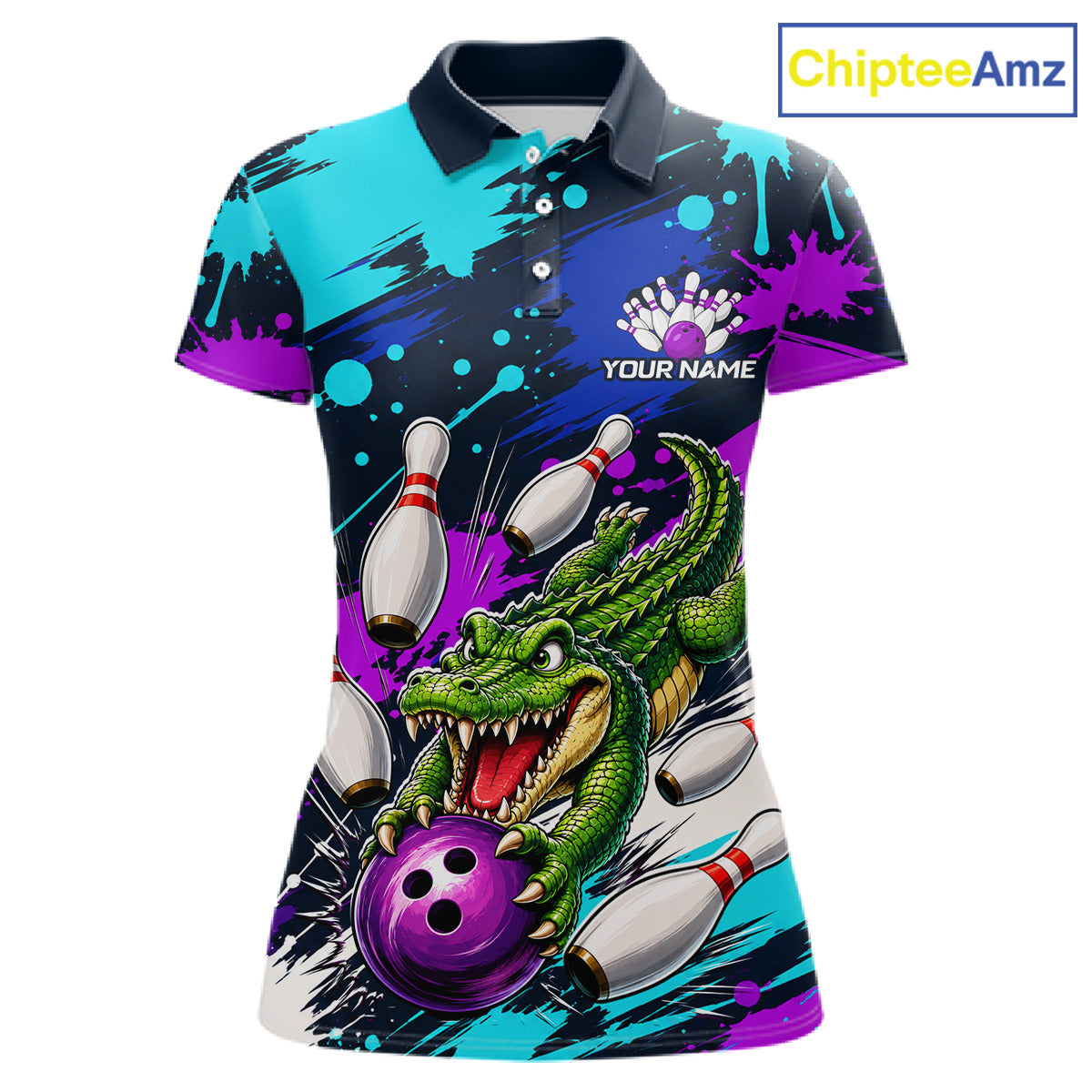 Custom Angry Alligator Bowling Jersey For Women, Bowling Uniform Bowling Team Shirts 