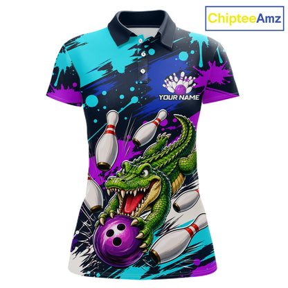 Custom Angry Alligator Bowling Jersey For Women, Bowling Uniform Bowling Team Shirts 