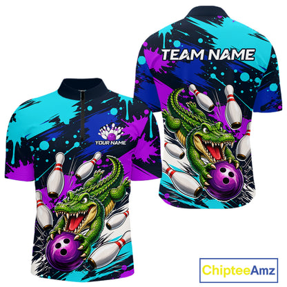 Colorful shirt with a dragon and bowling design, featuring the brand 'ChipteeAmz'.