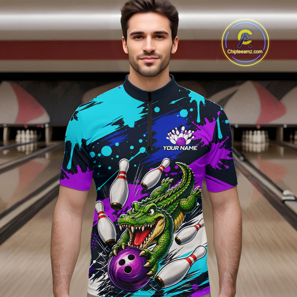 Custom Angry Alligator Bowling Jersey For Men, Bowling Uniform Bowling Team Shirts 