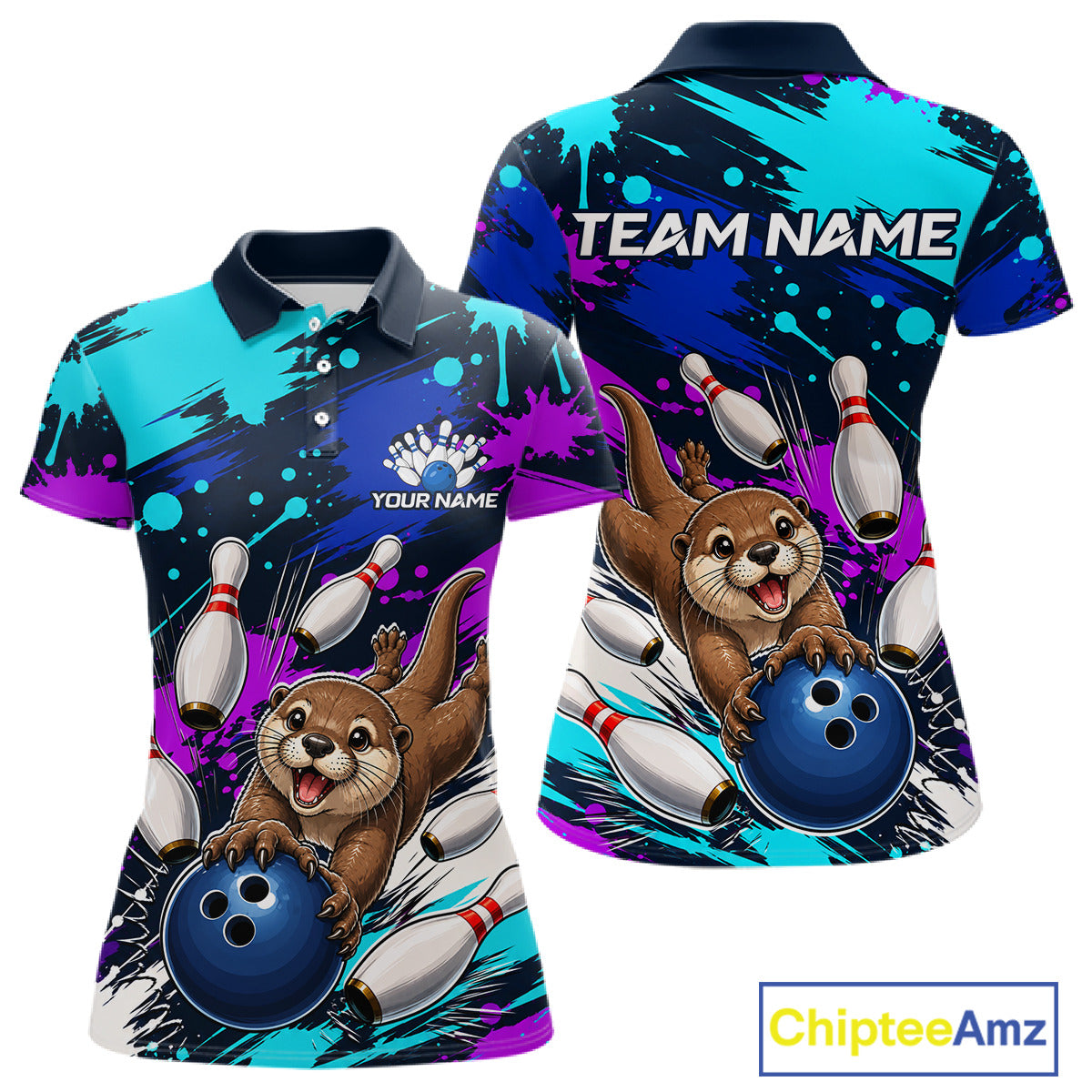 Custom Cute Otter Bowling Jersey For Women, Bowling Uniform Bowling Team Shirts 