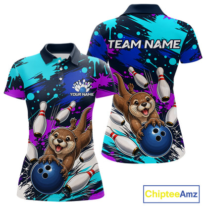 Custom Cute Otter Bowling Jersey For Women, Bowling Uniform Bowling Team Shirts 