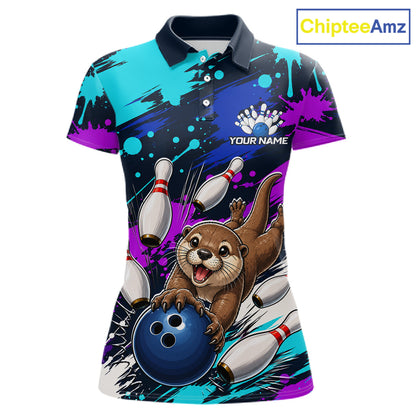 Custom Cute Otter Bowling Jersey For Women, Bowling Uniform Bowling Team Shirts 
