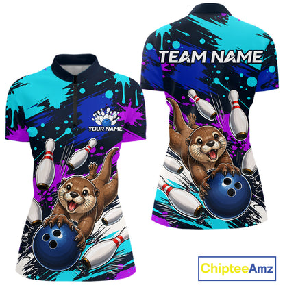Bowling-themed shirt with otter graphics and 'Team Name' text, featuring Chiptee Amz branding.