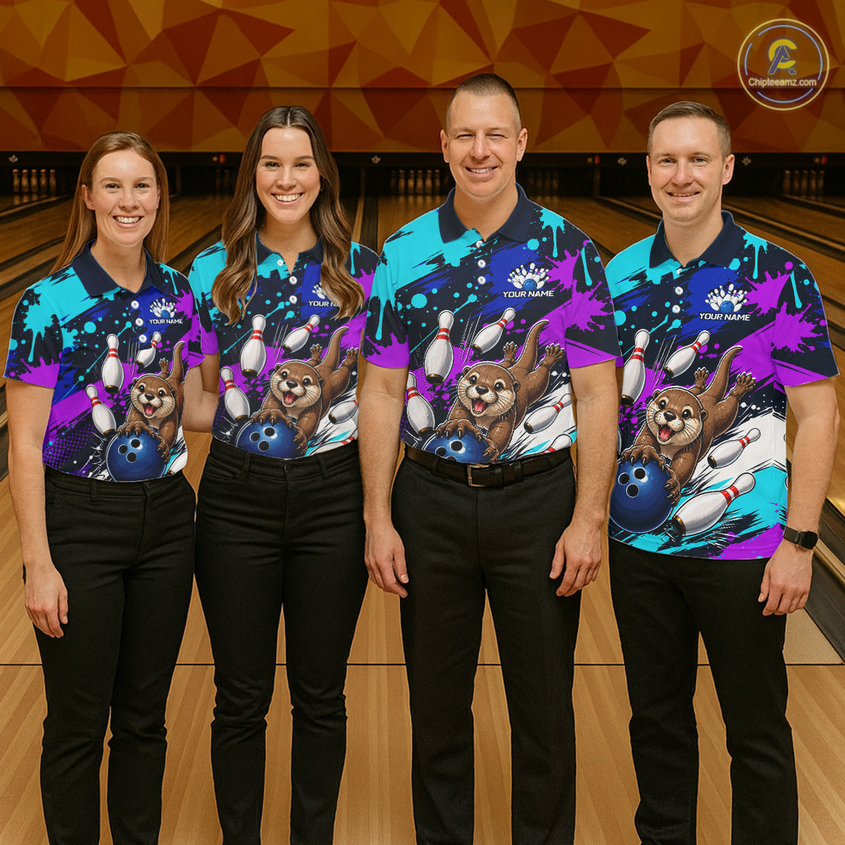 Custom Cute Otter Bowling Jersey For Men, Bowling Uniform Bowling Team Shirts NHT1173