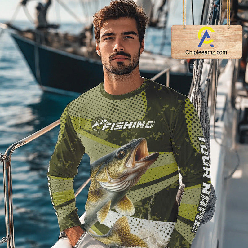 Walleye Fishing Custom Performance Fishing Shirts, Walleye Fishing Jerseys For Men NHT500