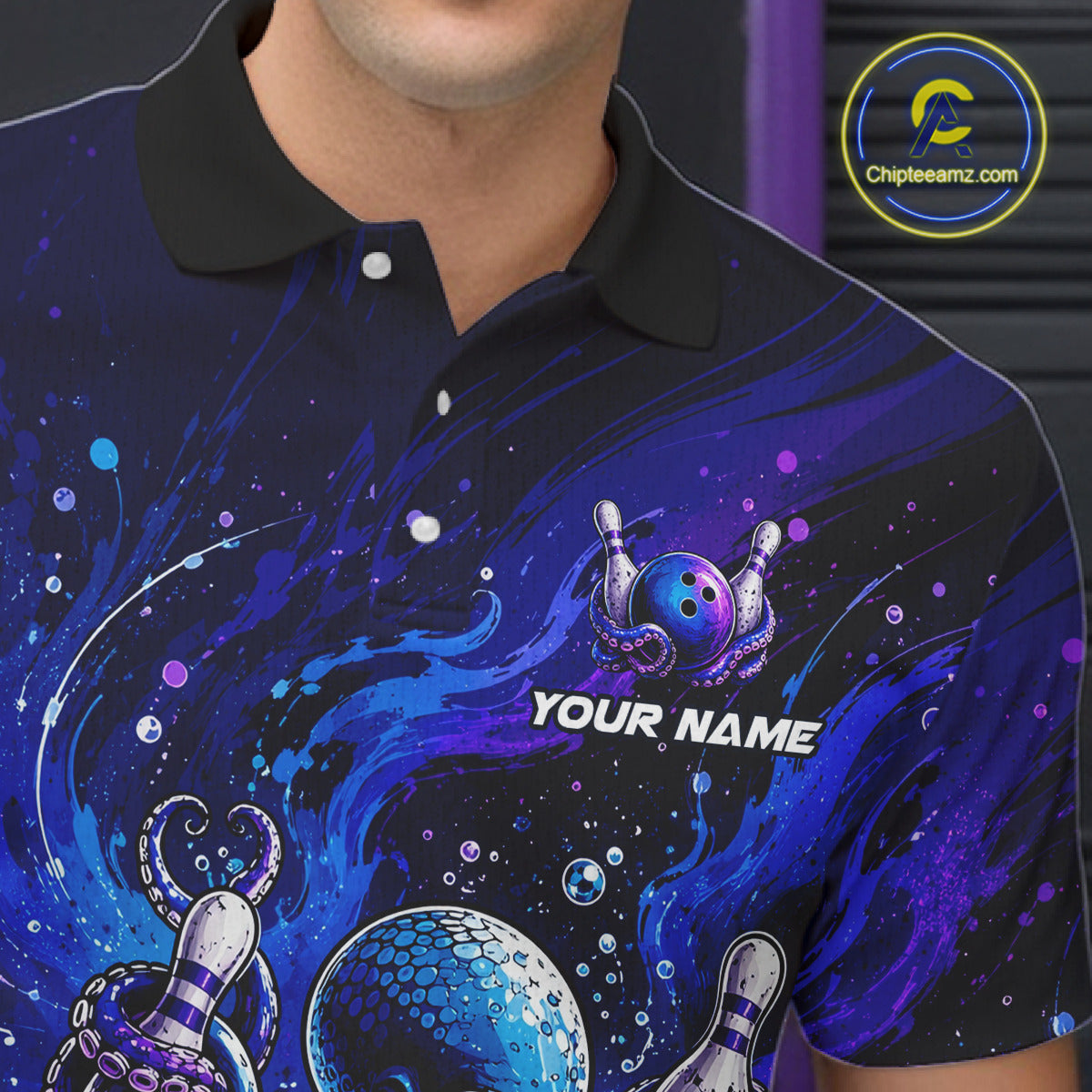 Men's Personalized Octopus Bowling Polo Shirt & Quarter Zip Pullover – Custom Team Bowling Jersey NHT1174