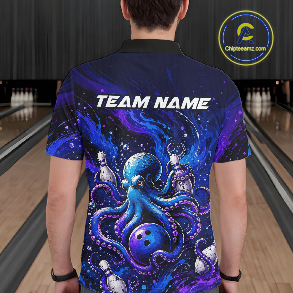 Men's Personalized Octopus Bowling Polo Shirt & Quarter Zip Pullover – Custom Team Bowling Jersey NHT1174