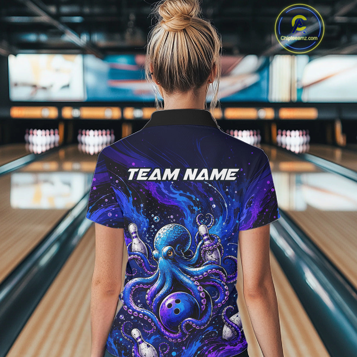 Women's Personalized Octopus Bowling Polo Shirt & Quarter Zip Pullover – Custom Team Bowling Jersey NHT1174