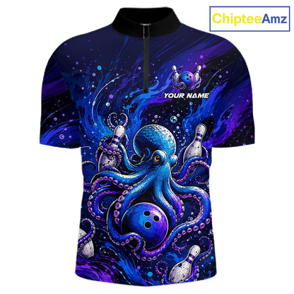 Men's personalized octopus bowling quarter zip pullover – front view