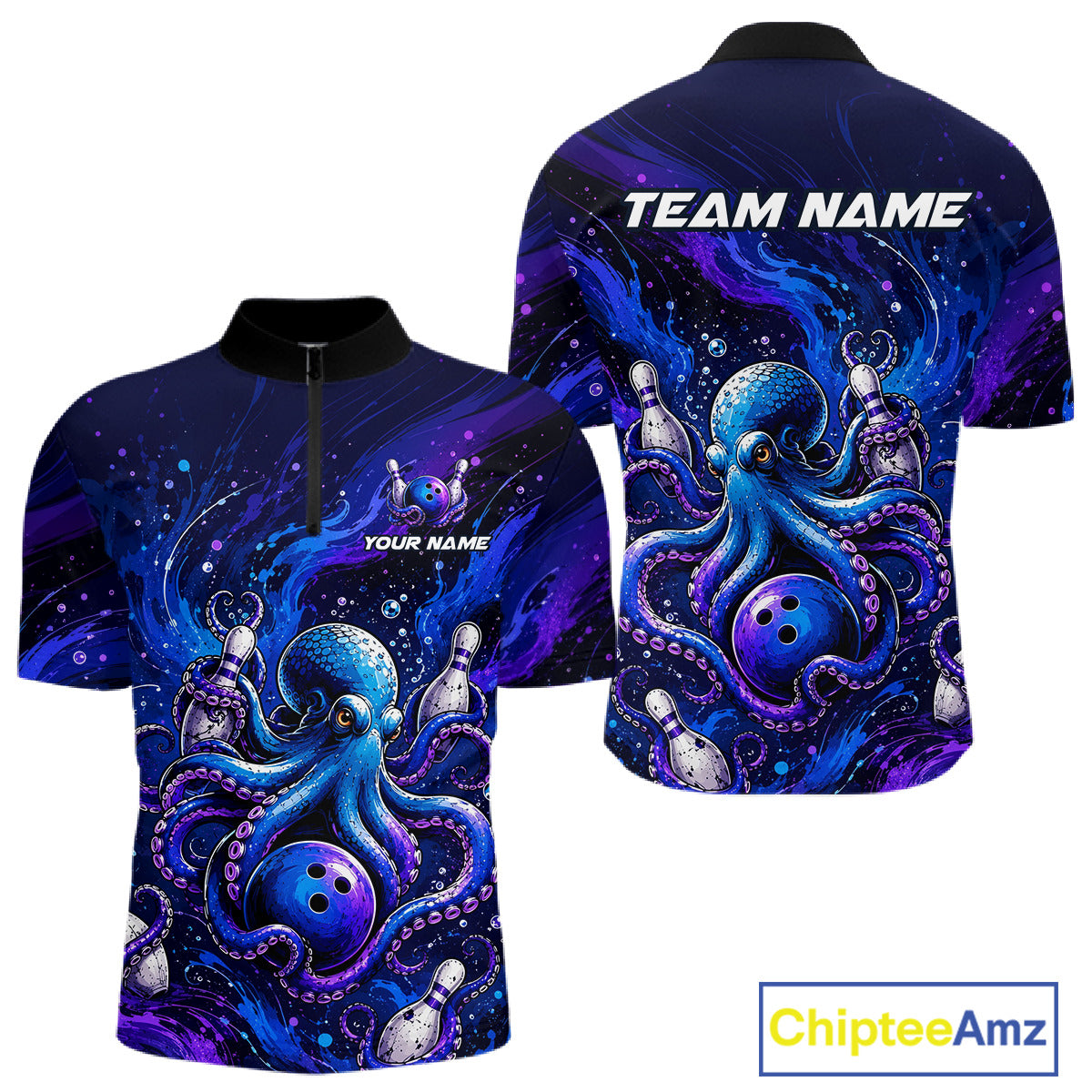 Men's octopus bowling quarter zip pullover – lightweight breathable custom jersey