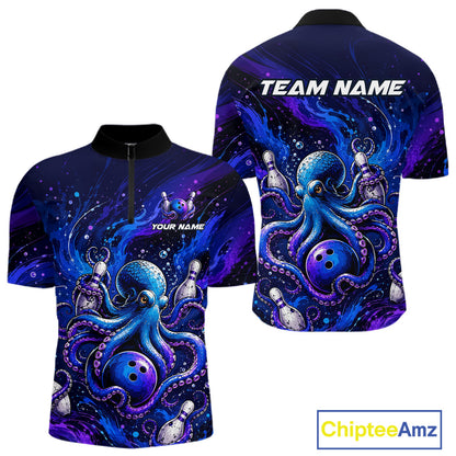 Men's octopus bowling quarter zip pullover – lightweight breathable custom jersey