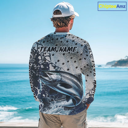 Personalized Chinook Salmon Saltwater Fishing Shirts Long Sleeve For Men, Salmon Fishing Jerseys NHT854