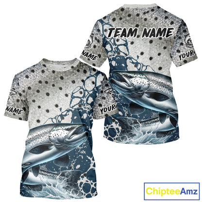 Personalized Chinook Salmon Saltwater Short Sleeve T- Shirt For Men, Salmon Fishing Jerseys NHT854
