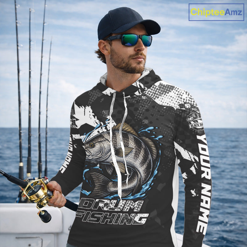 Beautiful Black Drum Fishing Shirts Long Sleeve For Men, Fishing Shirt Tournament NHT447