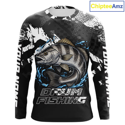Beautiful Black Drum Fishing Shirts Long Sleeve For Men, Fishing Shirt Tournament NHT447