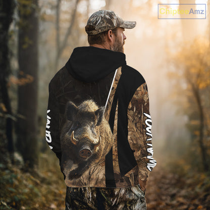 Best Custom Wild Boar Hunting Black Camo Forest 3D Printed Shirts, Hunting Gifts NHT284