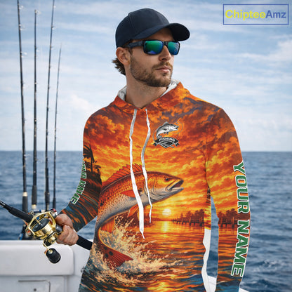 Personalized Redfish Fish Hooded Fishing Shirt Long Sleeve – Sunset Ocean Design NHT712