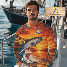 Load image into Gallery viewer, Personalized Chinook Salmon Fish Fishing Shirt Long Sleeve – Sunset Ocean Design NHT713