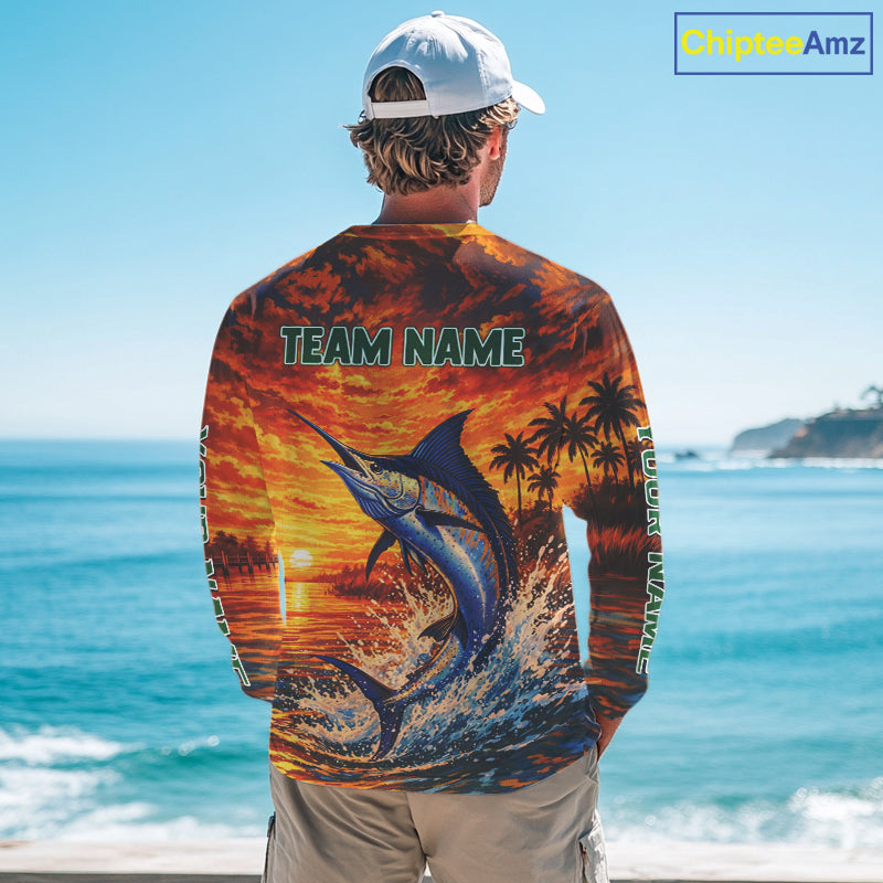Personalized Marlin Fish Fishing Shirt Long Sleeve – Sunset Ocean Design NHT714