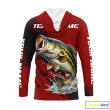 Load image into Gallery viewer, Bass Fishing Red Camo Custom Name UV Protection Fishing Shirts Long Sleeve Hooded For Men NHT528