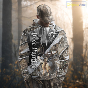 Whitetail Deer Hunting 3D All Over Print Winter Camo Shirt Custom Name Gifts For Hunter NHT215