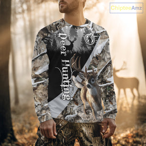 Whitetail Deer Hunting 3D All Over Print Winter Camo Shirt Custom Name Gifts For Hunter NHT215