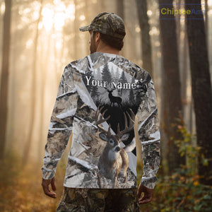 Whitetail Deer Hunting 3D All Over Print Winter Camo Shirt Custom Name Gifts For Hunter NHT215