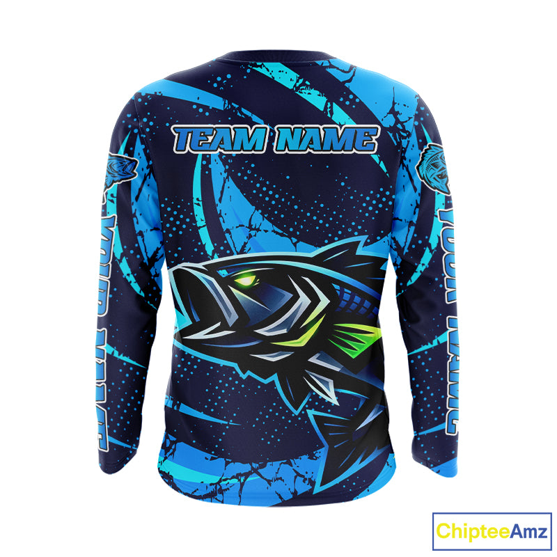 Blue Camo Largemouth Bass Fishing Jerseys, Custom Bass Performance Fishing Apparel NHT460