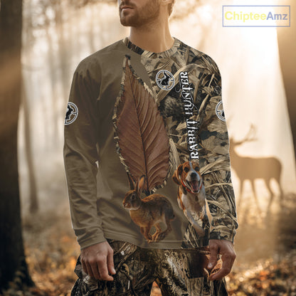 Custom Brown Camo 3D All Over Printed Rabbit Hunting Shirt With Beagle Dog, Hunting Gift NHT224