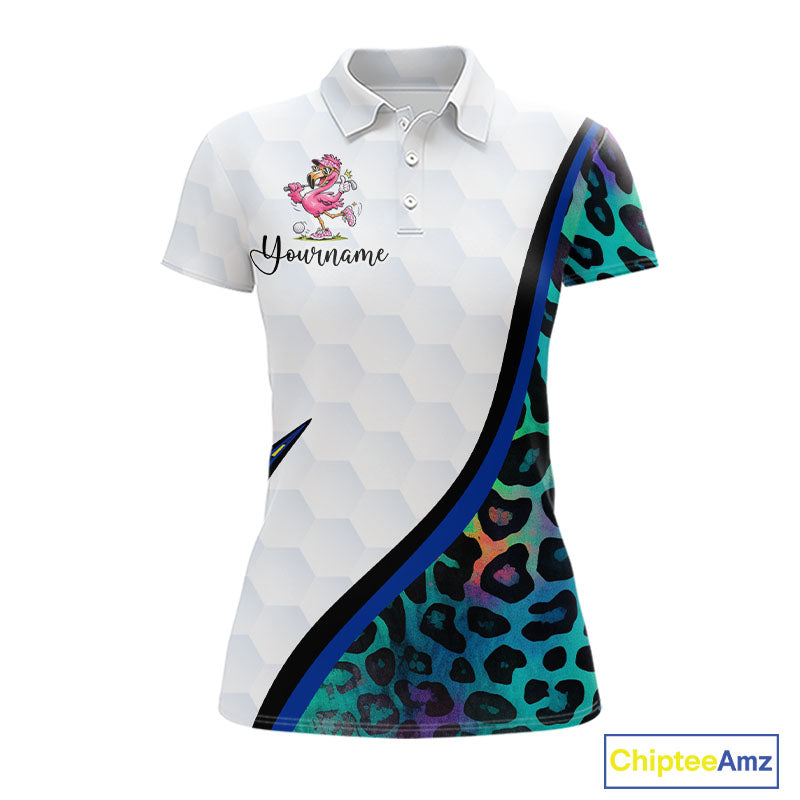 Funny Pink Flamingo Custom Colorful Neon Leopard Team Golf Polo Shirt For Womens NHT544