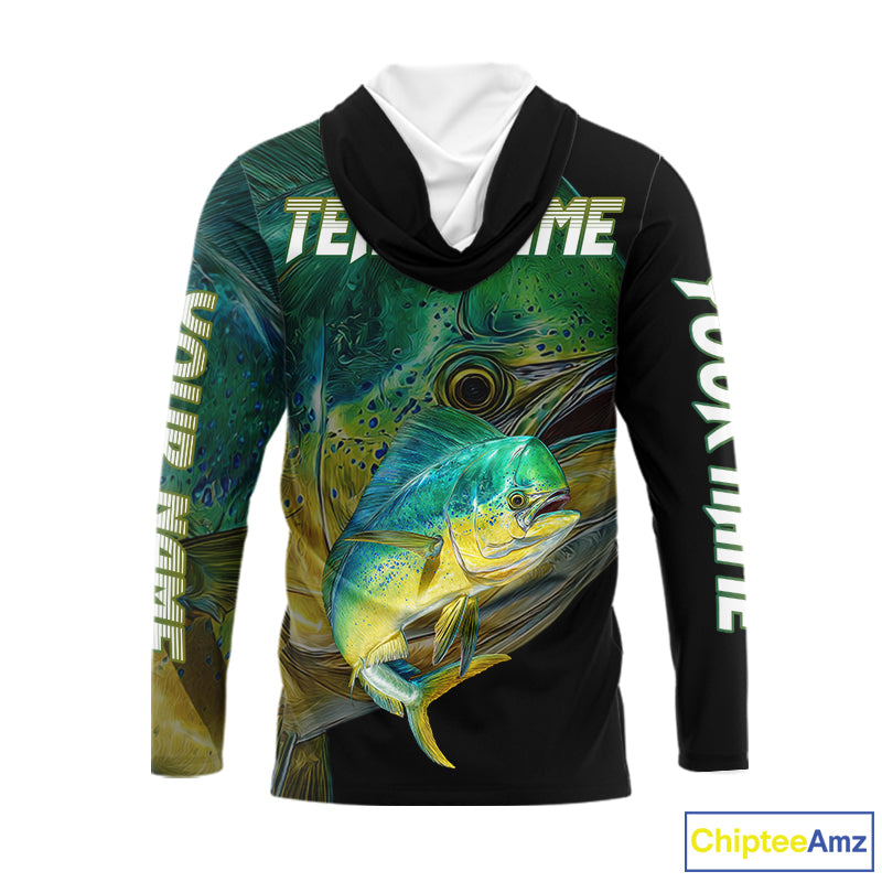 Mahi Mahi (Dorado) Fishing Customize Name Hooded Fishing Shirts Long Sleeve For Men NHT569