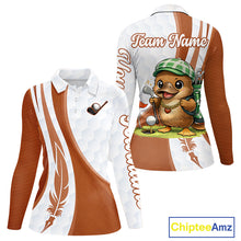 Load image into Gallery viewer, Funny Womens Golf Polo Shirt Custom Brown And White Platypus Pattern White Golf Shirts NHT576