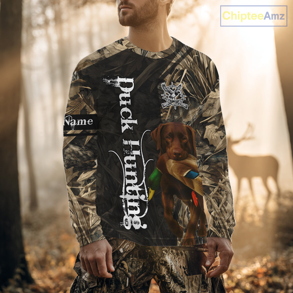 Duck Hunting with Chocolate Labrador Retriever All Over Printed Shirts, Lab Hunting Shirt NHT244
